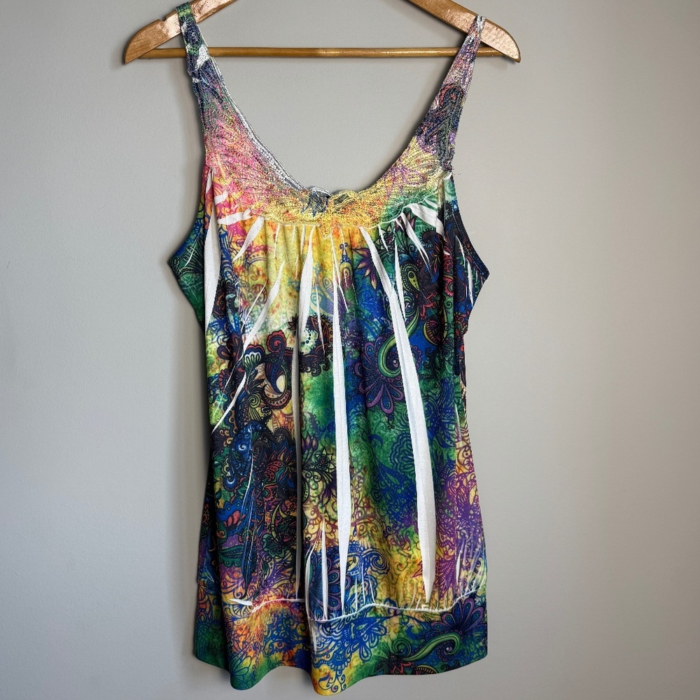 Simply‎ Irresistible Women's Paisley Boho Tunic Tank Top Multicolor 2XL Stretchy